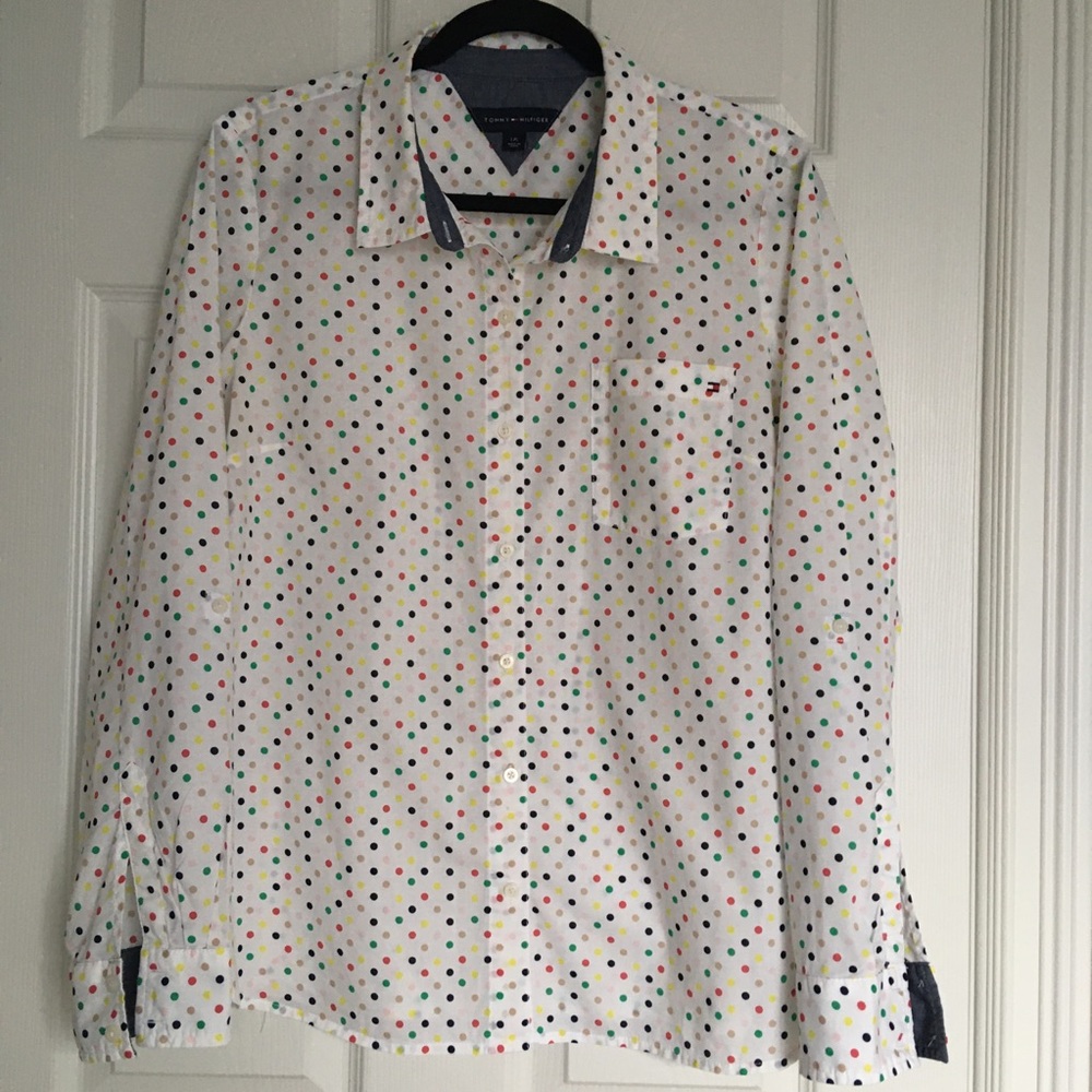 Tommy Hilfiger large colorful polka dots button down shirt